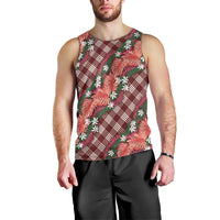 Polynesian Monstera Tiare Floral Men Tank Top Burgundy Tropical Plaid LT01 - Polynesian Pride