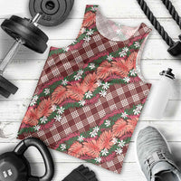 Polynesian Monstera Tiare Floral Men Tank Top Burgundy Tropical Plaid LT01 - Polynesian Pride