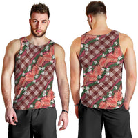 Polynesian Monstera Tiare Floral Men Tank Top Burgundy Tropical Plaid LT01 - Polynesian Pride