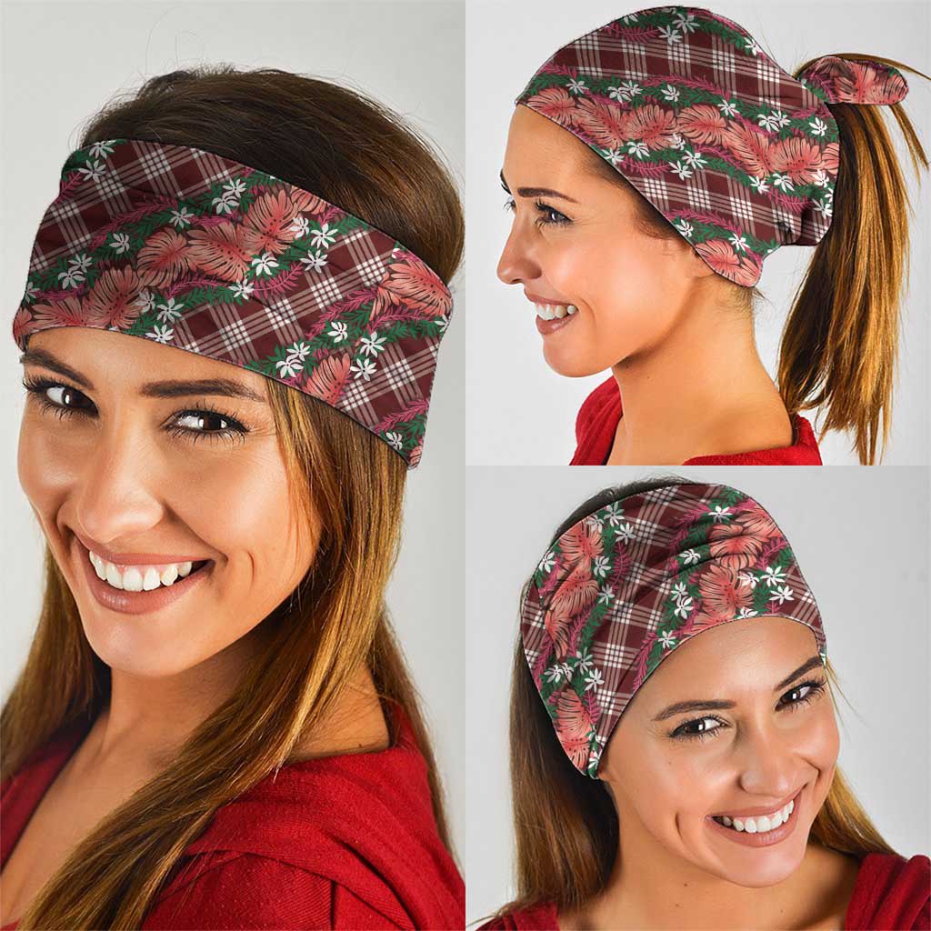 Polynesian Monstera Tiare Floral Neck Gaiter Burgundy Tropical Plaid LT01 - Polynesian Pride