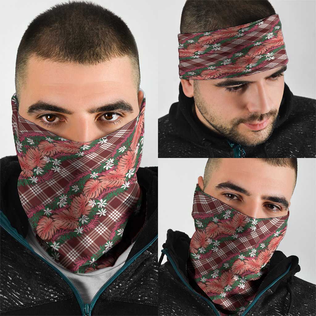 Polynesian Monstera Tiare Floral Neck Gaiter Burgundy Tropical Plaid LT01 - Polynesian Pride