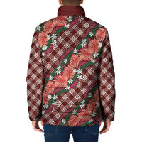 Polynesian Monstera Tiare Floral Padded Jacket Burgundy Tropical Plaid LT01 - Polynesian Pride