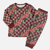 Polynesian Monstera Tiare Floral Christmas Pajama Set Burgundy Tropical Plaid LT01 Men Red - Polynesian Pride