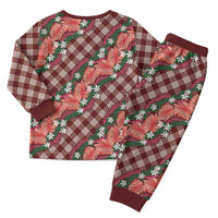 Polynesian Monstera Tiare Floral Christmas Pajama Set Burgundy Tropical Plaid LT01 - Polynesian Pride