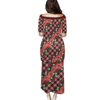 Polynesian Monstera Tiare Floral Puletasi Burgundy Tropical Plaid LT01 - Polynesian Pride