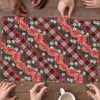 Polynesian Monstera Tiare Floral Puzzle Burgundy Tropical Plaid LT01 - Polynesian Pride