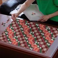 Polynesian Monstera Tiare Floral Puzzle Burgundy Tropical Plaid LT01 - Polynesian Pride