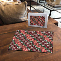 Polynesian Monstera Tiare Floral Puzzle Burgundy Tropical Plaid LT01 - Polynesian Pride