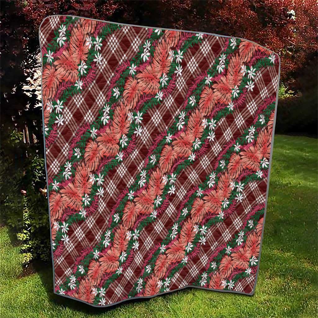 Polynesian Monstera Tiare Floral Quilt Burgundy Tropical Plaid - Polynesian Pride
