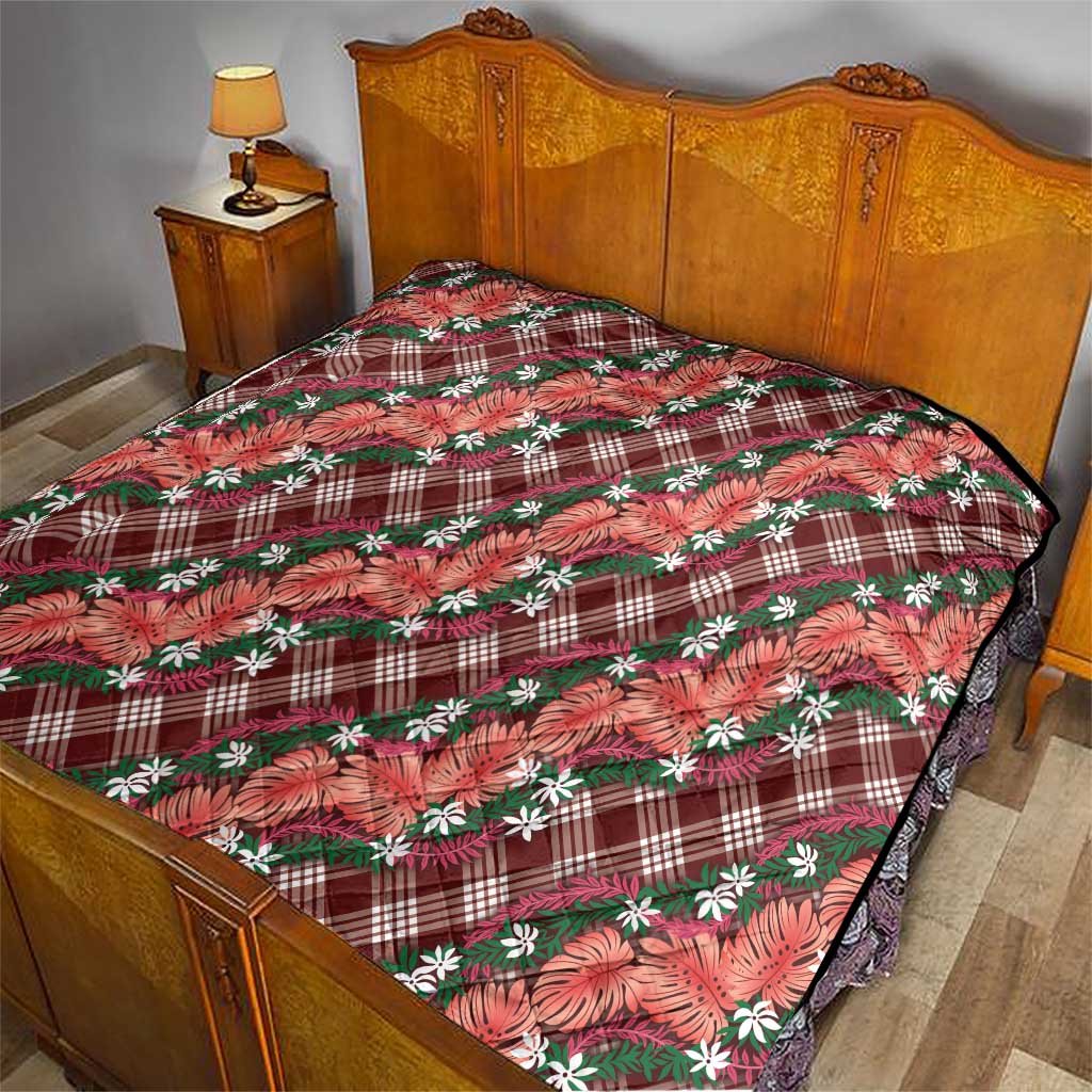 Polynesian Monstera Tiare Floral Quilt Burgundy Tropical Plaid - Polynesian Pride