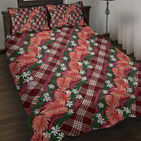 Polynesian Monstera Tiare Floral Quilt Bed Set Burgundy Tropical Plaid - Polynesian Pride