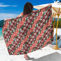 Polynesian Monstera Tiare Floral Sarong Burgundy Tropical Plaid LT01 One Size 44 x 66 inches Red - Polynesian Pride