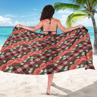 Polynesian Monstera Tiare Floral Sarong Burgundy Tropical Plaid LT01 - Polynesian Pride