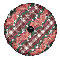 Polynesian Monstera Tiare Floral Spare Tire Cover Burgundy Tropical Plaid - Polynesian Pride