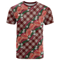 Polynesian Monstera Tiare Floral T Shirt Burgundy Tropical Plaid LT01 Red - Polynesian Pride