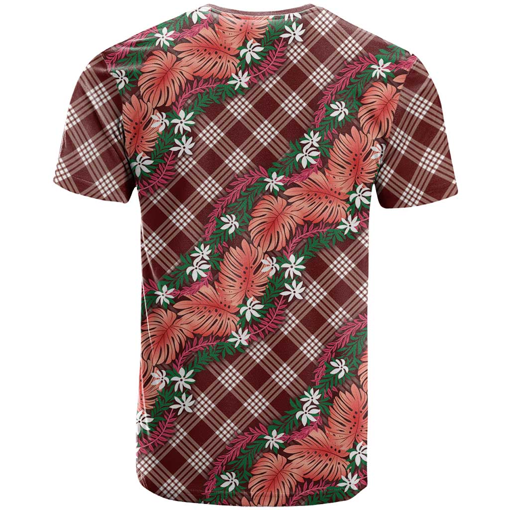 Polynesian Monstera Tiare Floral T Shirt Burgundy Tropical Plaid LT01 - Polynesian Pride