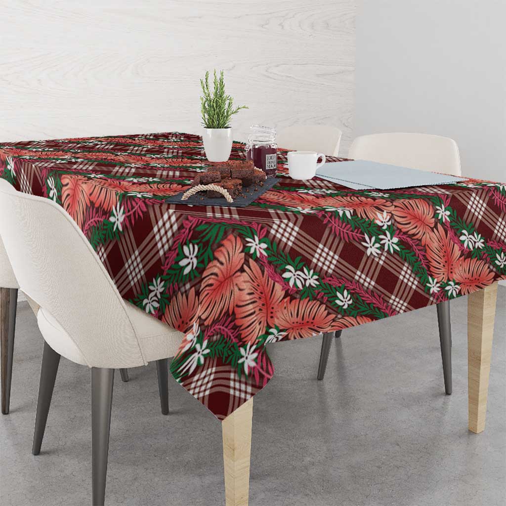 Polynesian Monstera Tiare Floral Tablecloth Burgundy Tropical Plaid LT01 - Polynesian Pride