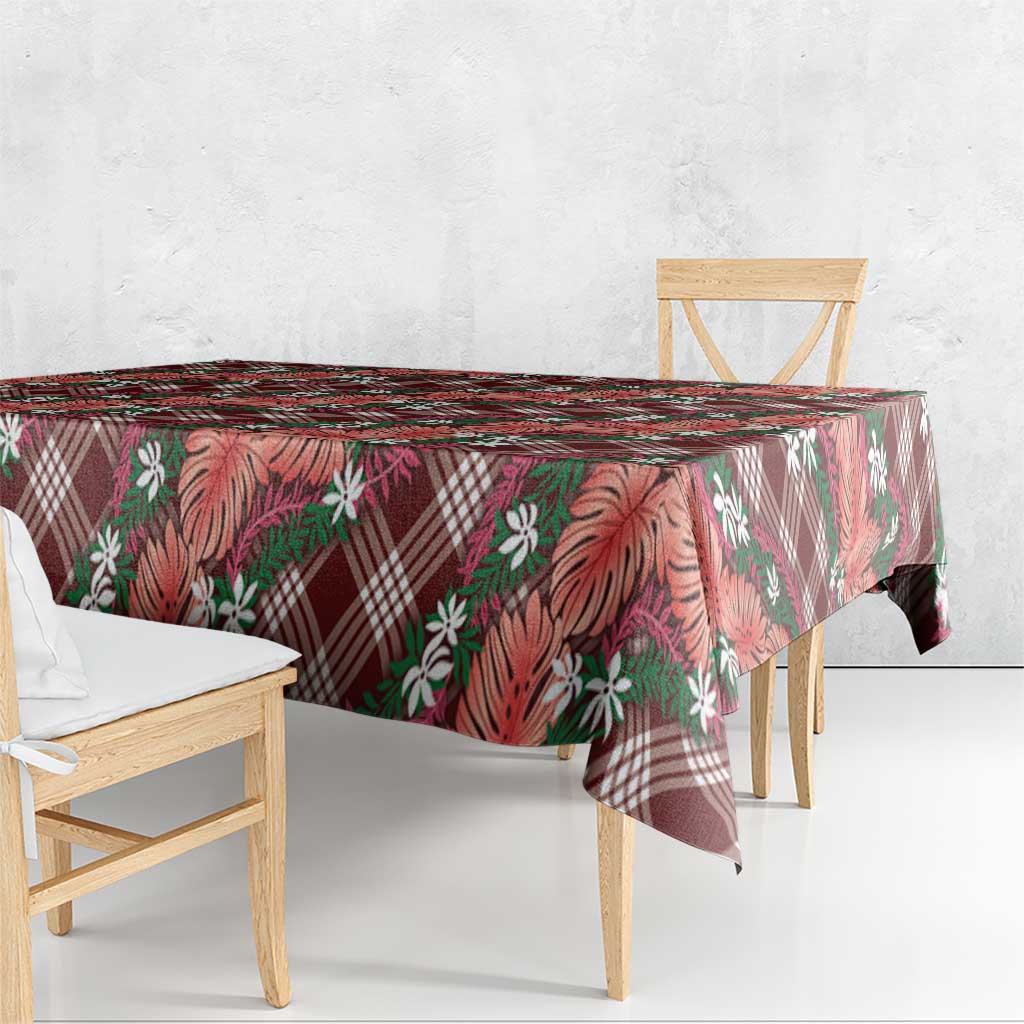 Polynesian Monstera Tiare Floral Tablecloth Burgundy Tropical Plaid LT01 - Polynesian Pride