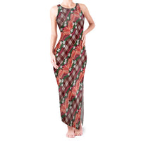Polynesian Monstera Tiare Floral Tank Maxi Dress Burgundy Tropical Plaid LT01 Women Red - Polynesian Pride