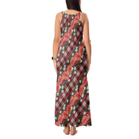 Polynesian Monstera Tiare Floral Tank Maxi Dress Burgundy Tropical Plaid LT01 - Polynesian Pride