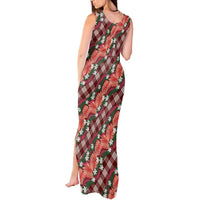 Polynesian Monstera Tiare Floral Tank Maxi Dress Burgundy Tropical Plaid LT01 - Polynesian Pride
