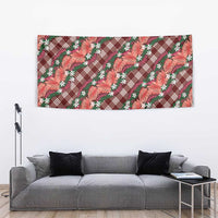 Polynesian Monstera Tiare Floral Tapestry Burgundy Tropical Plaid - Polynesian Pride