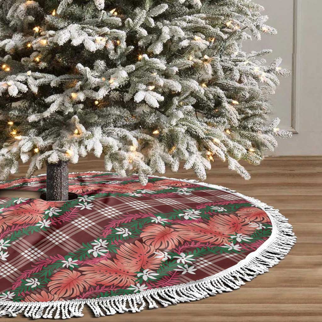 Polynesian Monstera Tiare Floral Tree Skirt Burgundy Tropical Plaid LT01 - Polynesian Pride