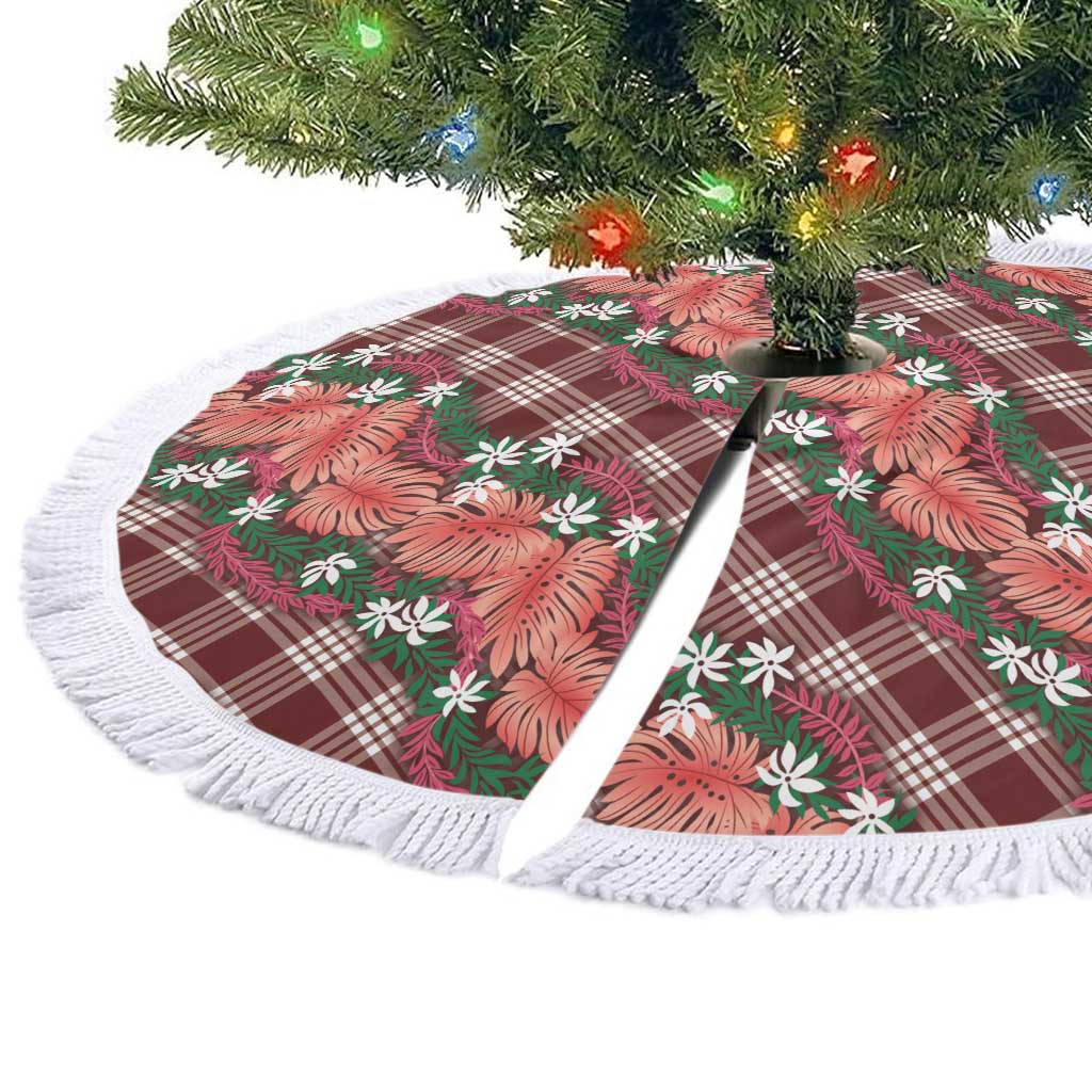 Polynesian Monstera Tiare Floral Tree Skirt Burgundy Tropical Plaid LT01 - Polynesian Pride