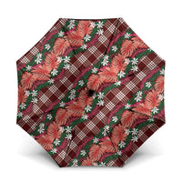 Polynesian Monstera Tiare Floral Umbrella Burgundy Tropical Plaid - Polynesian Pride