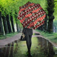 Polynesian Monstera Tiare Floral Umbrella Burgundy Tropical Plaid - Polynesian Pride