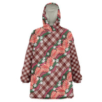 Polynesian Monstera Tiare Floral Wearable Blanket Hoodie Burgundy Tropical Plaid LT01 One Size Red - Polynesian Pride