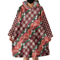 Polynesian Monstera Tiare Floral Wearable Blanket Hoodie Burgundy Tropical Plaid LT01 - Polynesian Pride