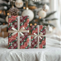 Polynesian Monstera Tiare Floral Wrapping Paper Burgundy Tropical Plaid LT01 - Polynesian Pride
