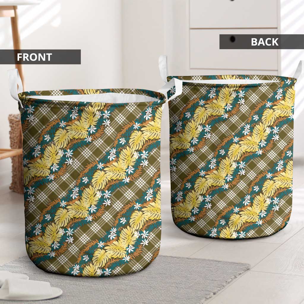 Polynesian Monstera Tiare Floral Laundry Basket Yellow Tropical Plaid LT01 - Polynesian Pride