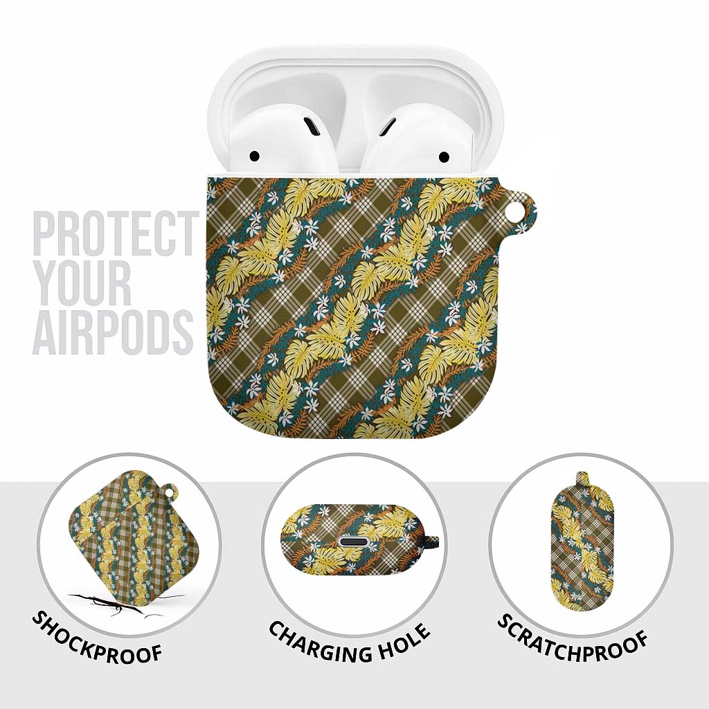 Polynesian Monstera Tiare Floral AirPods Case Yellow Tropical Plaid - Polynesian Pride