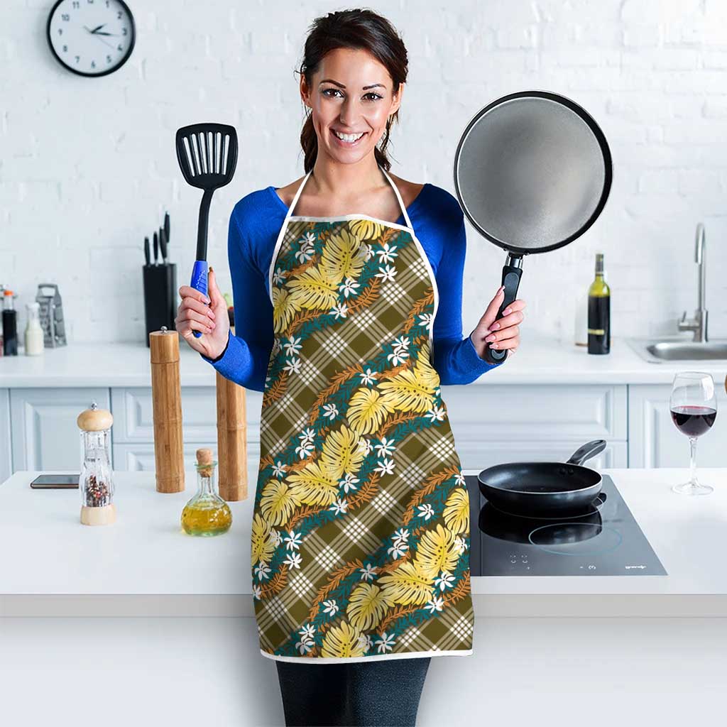 Polynesian Monstera Tiare Floral Apron Yellow Tropical Plaid LT01 - Polynesian Pride