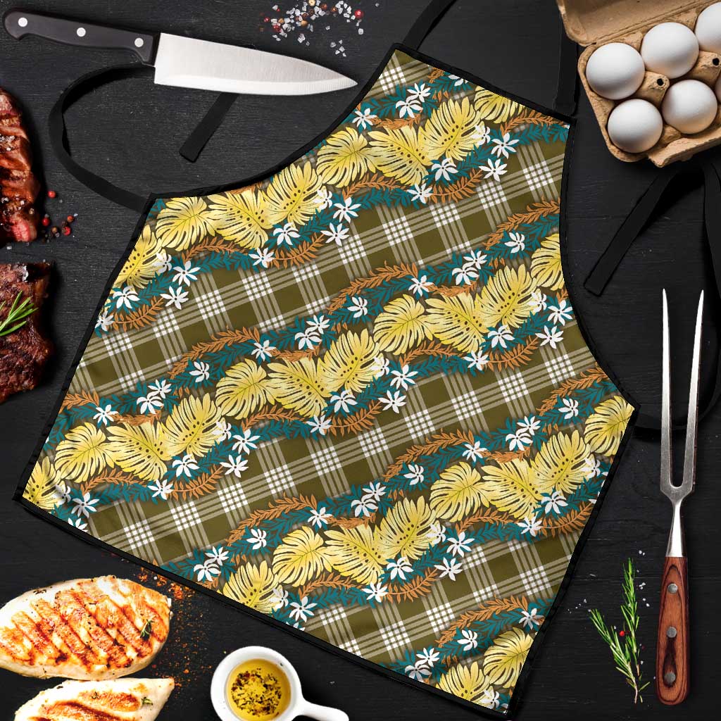 Polynesian Monstera Tiare Floral Apron Yellow Tropical Plaid LT01 Yellow - Polynesian Pride