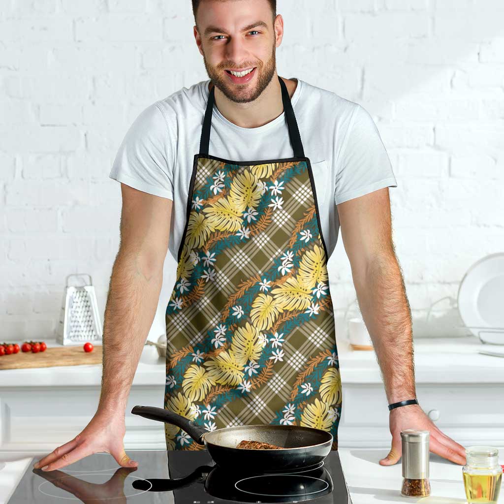 Polynesian Monstera Tiare Floral Apron Yellow Tropical Plaid LT01 - Polynesian Pride