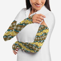 Polynesian Monstera Tiare Floral Arm Sleeves Yellow Tropical Plaid LT01 - Polynesian Pride