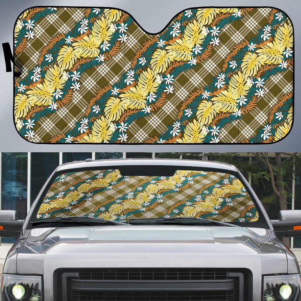 Polynesian Monstera Tiare Floral Auto Sun Shade Yellow Tropical Plaid - Polynesian Pride