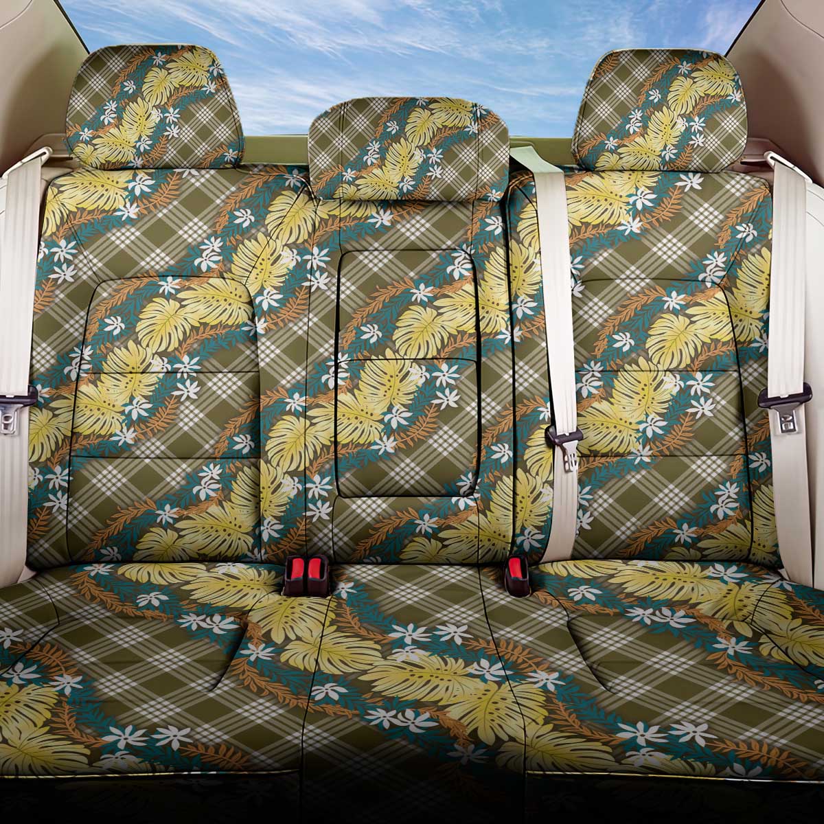 Polynesian Monstera Tiare Floral Back Car Seat Cover Yellow Tropical Plaid LT01 One Size Yellow - Polynesian Pride