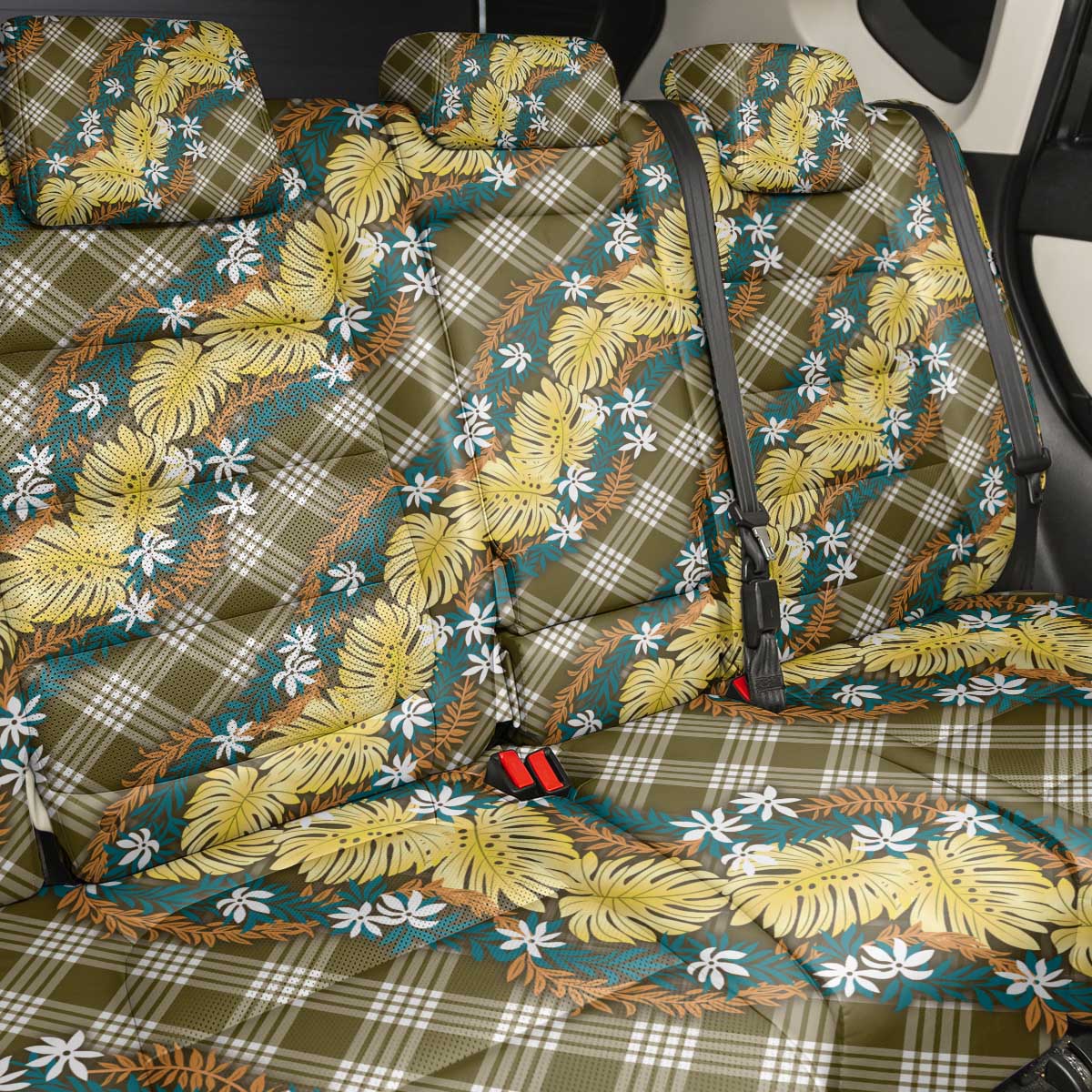 Polynesian Monstera Tiare Floral Back Car Seat Cover Yellow Tropical Plaid LT01 - Polynesian Pride