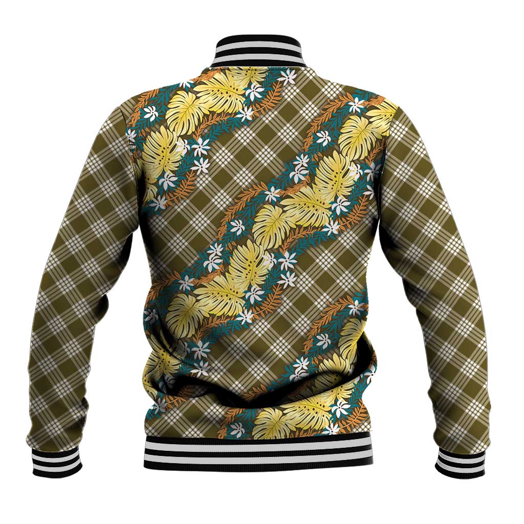 Polynesian Monstera Tiare Floral Baseball Jacket Yellow Tropical Plaid LT01 - Polynesian Pride