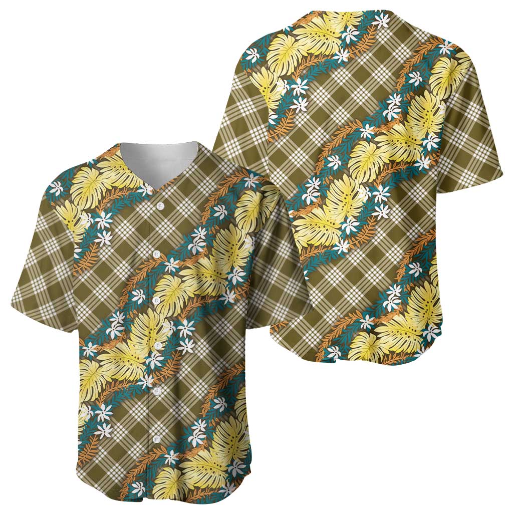 Polynesian Monstera Tiare Floral Baseball Jersey Yellow Tropical Plaid LT01 - Polynesian Pride