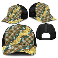 Polynesian Monstera Tiare Floral Baseball Net Cap Yellow Tropical Plaid - Polynesian Pride