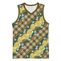 Polynesian Monstera Tiare Floral Basketball Jersey Yellow Tropical Plaid LT01 Unisex Yellow - Polynesian Pride