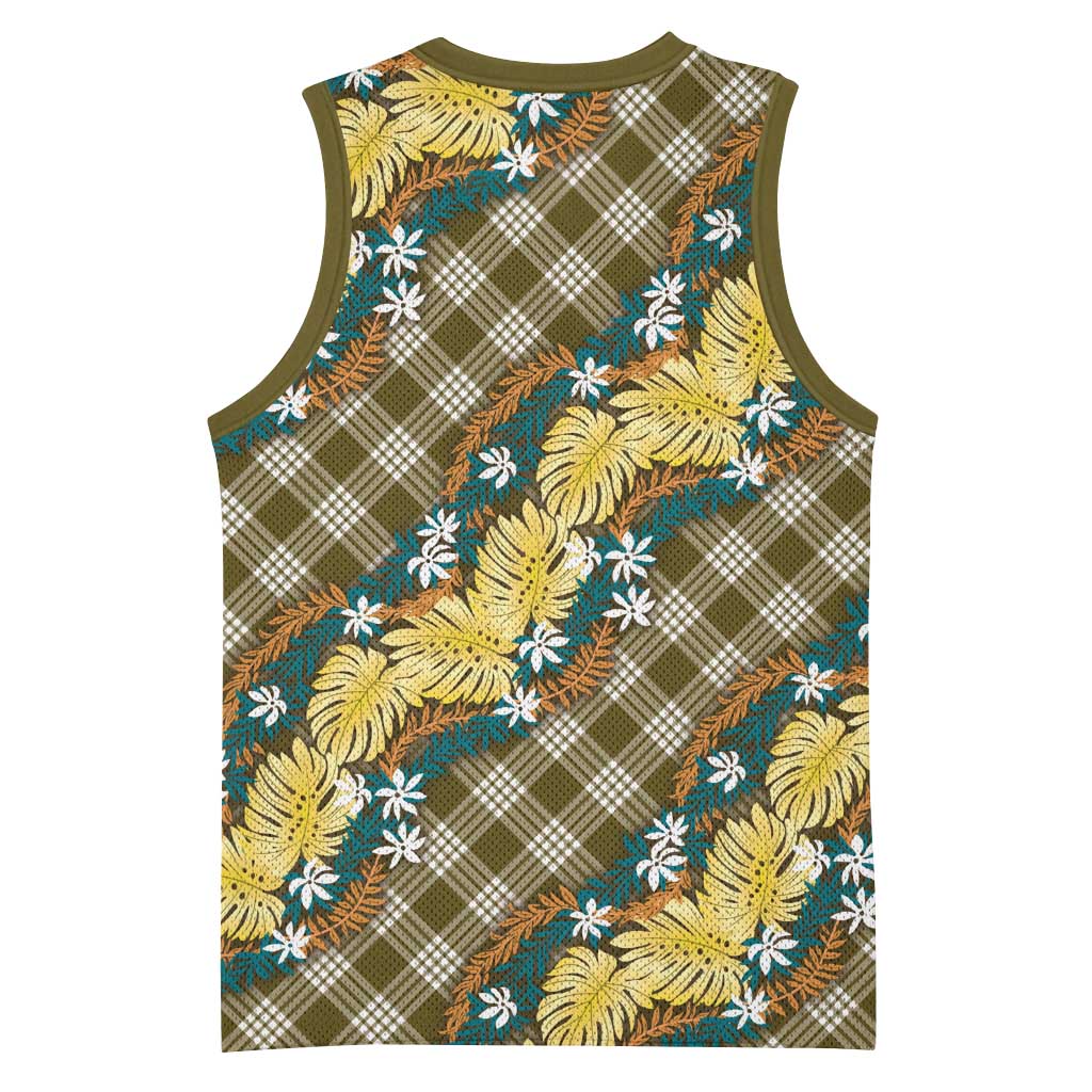 Polynesian Monstera Tiare Floral Basketball Jersey Yellow Tropical Plaid LT01 - Polynesian Pride