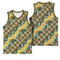 Polynesian Monstera Tiare Floral Basketball Jersey Yellow Tropical Plaid LT01 - Polynesian Pride