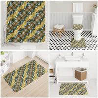 Polynesian Monstera Tiare Floral Bathroom Set Yellow Tropical Plaid - Polynesian Pride
