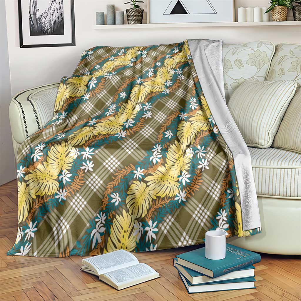 Polynesian Monstera Tiare Floral Blanket Yellow Tropical Plaid - Polynesian Pride